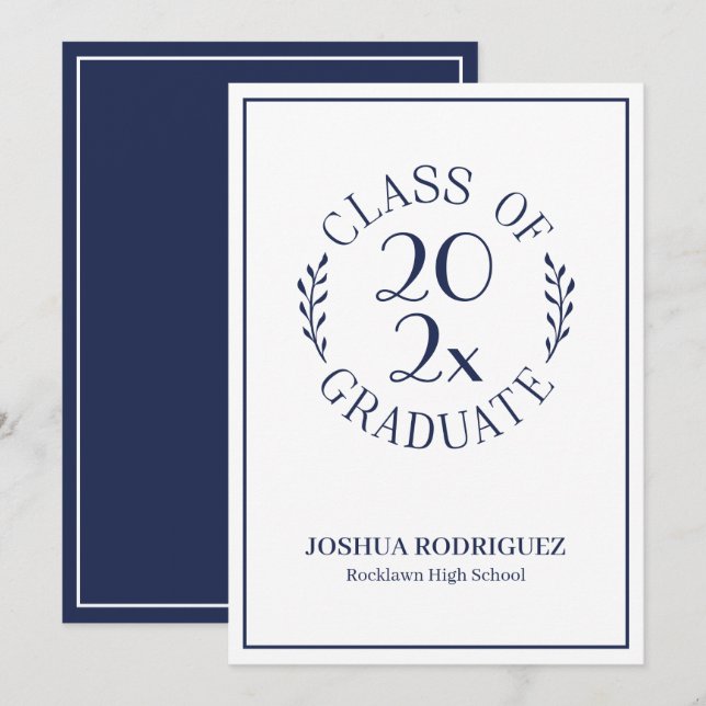 Class of Graduate Classic Navy White Typography Announcement (Front/Back)