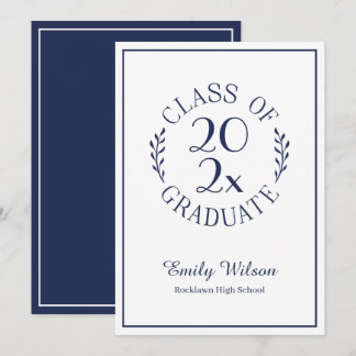 Class of Graduate Name Chic Navy White Typography Announcement
