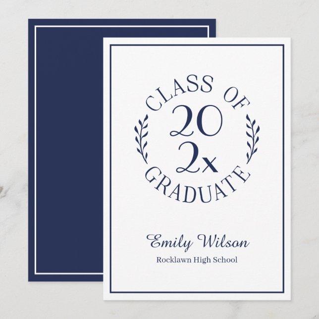 Class of Graduate Name Chic Navy White Typography Announcement (Front/Back)