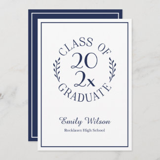 Class of Graduate Name Chic Navy White Typography Announcement