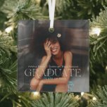 Class Of | Graduate Photo Christmas Glass Ornament<br><div class="desc">Trendy, modern typography overlay of "Graduate". Design also features the graduate's name with class year and your own photo. Minimal one photo templates of your favorite personal photos for a gift anyone would love. Perfect for any special occasion, birthday, holiday or Christmas. Give them a gift they will love and...</div>