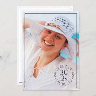 Class of Graduate Photo Modern Navy Typography Announcement