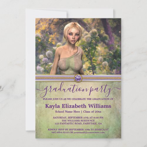 Class of Graduate Purple Green Graduation Party Invitation