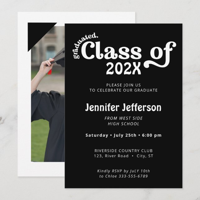 Class of Graduation Black and White Photo on Back  Holiday Card (Front/Back)