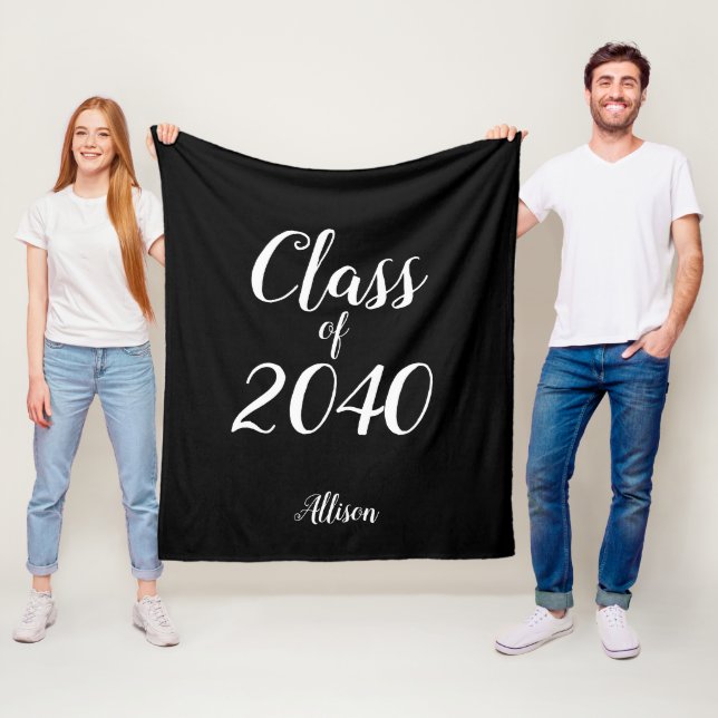 Class of Graduation Black Typography Personalized Fleece Blanket (In Situ)
