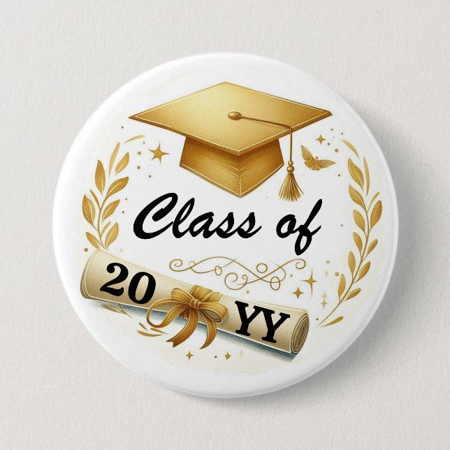 Class of Graduation Cap and Diploma Button (Front)