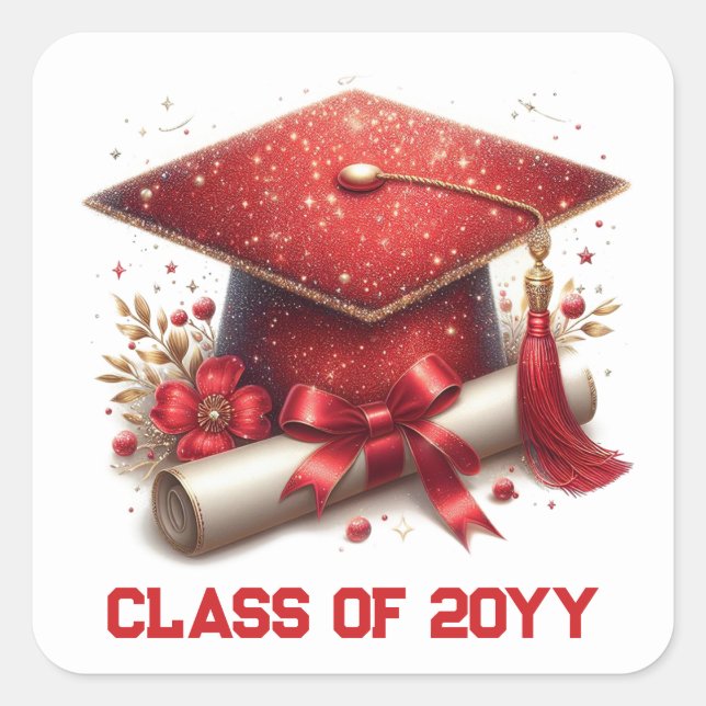 Class of Graduation Cap and Diploma Square Sticker (Front)
