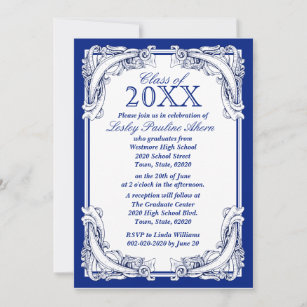 Class Of Graduation Invitations Blue White