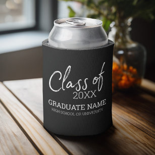 Class of -- Graduation Modern Script Name Black Can Cooler