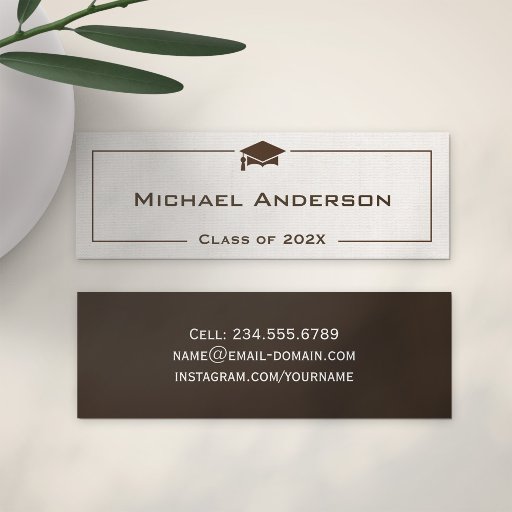 Customizable Class of Graduation Name Card - Classic Linen Look Double-Sided Mini Business Cards (Pack Of 20)