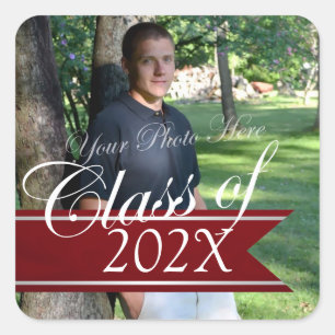 Class of Graduation Photo Banner Red Square Sticker