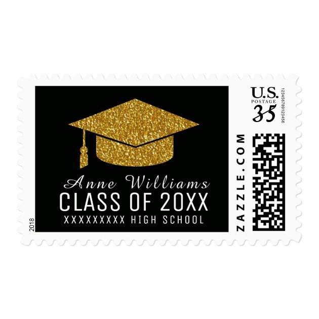 Class Of, Graduation Postage With Gold Grad Hat