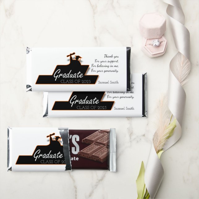 Class of Graduation Script Black & White Scroll  Hershey Bar Favors (Front)