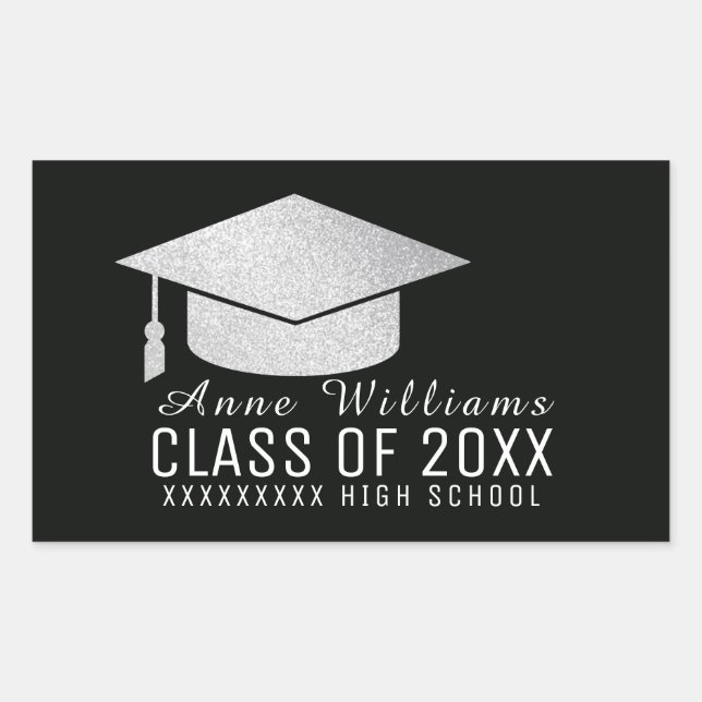 class of, graduation-sticker with gray grad hat rectangular sticker (Front)