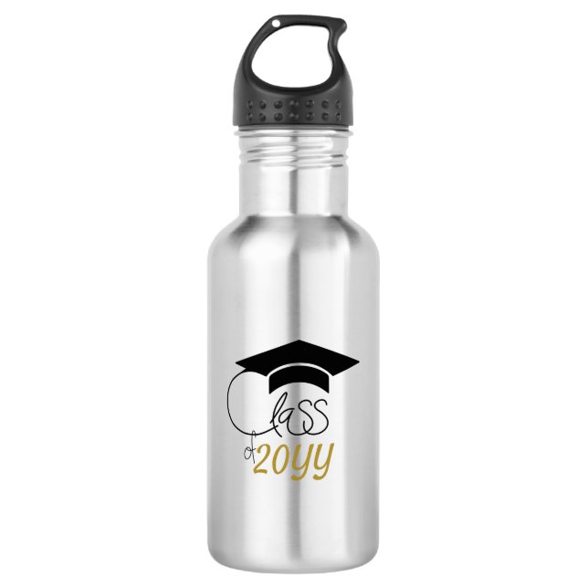 Class of -Inspirational Quote-Modern Black Gold Stainless Steel Water Bottle (Front)