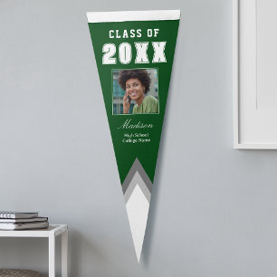Class Of Name Trendy Graduate Photo Green & White Pennant Flag
