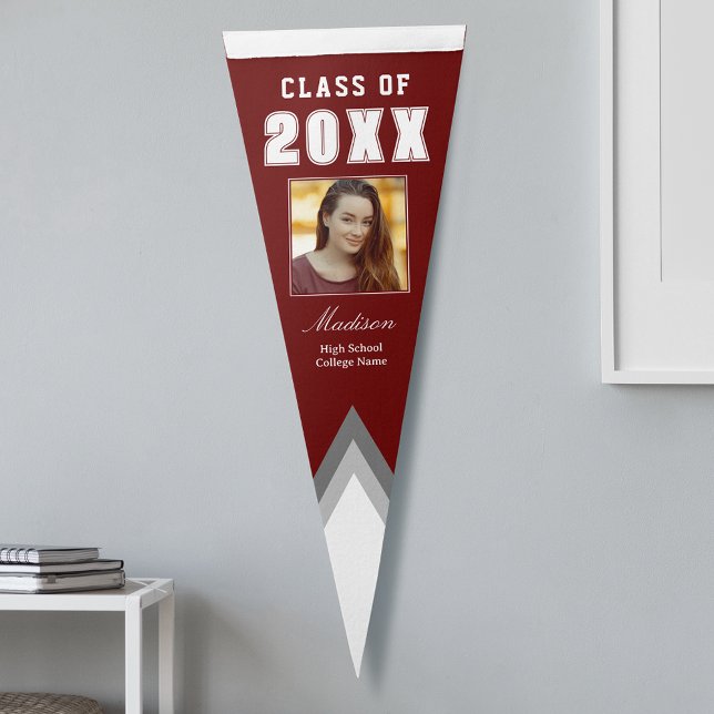 Class Of Name Trendy Graduate Photo Red And White Pennant Flag (Creator Uploaded)