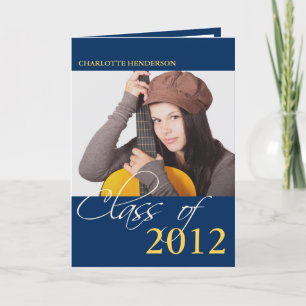 Class of navy blue graduation photo announcement