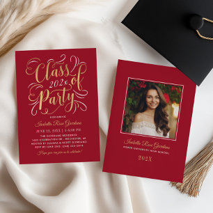 Class of Party Rich Red Gold Photo Grad 2026 Invitation