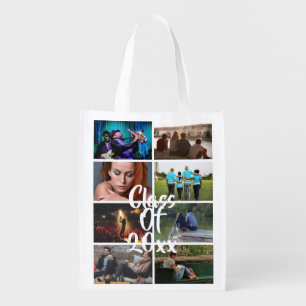 Class of photo collage graduation school reunion grocery bag