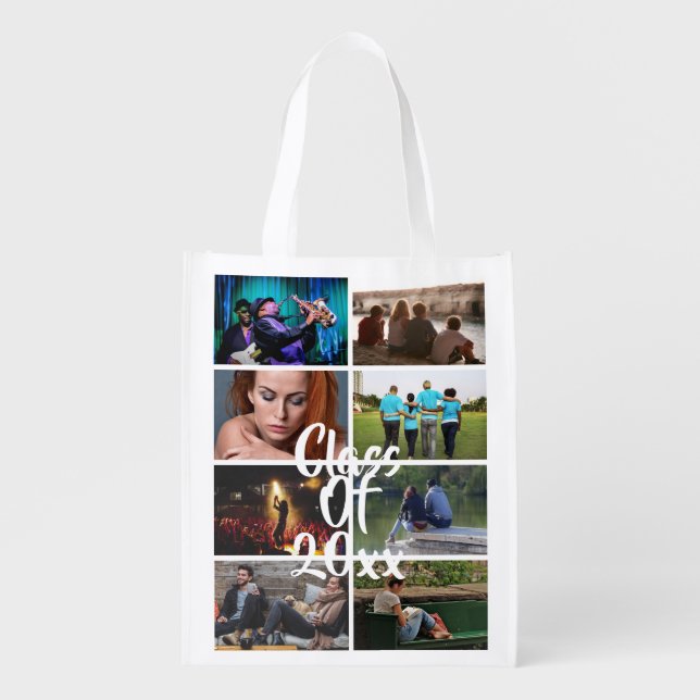 Class of photo collage graduation school reunion grocery bag (Front)