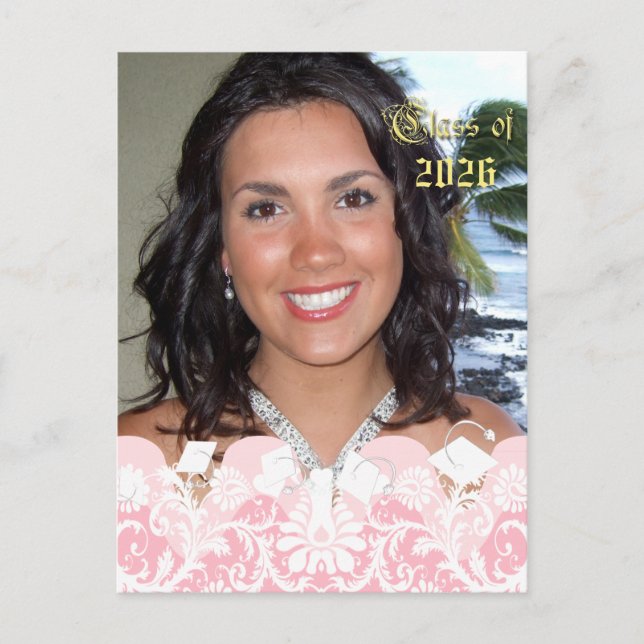 Class of Pink Girly Photo Graduation Invitation Postcard (Front)