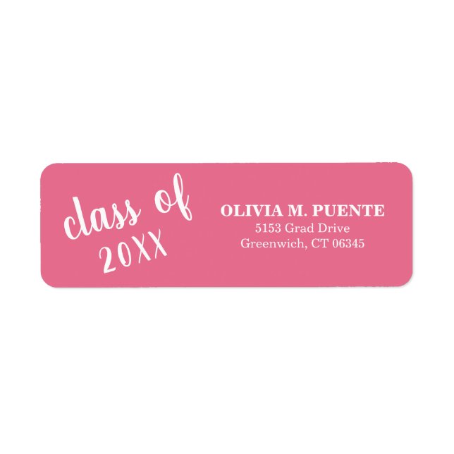 Class Of Pink Graduation Return Address Label (Front)