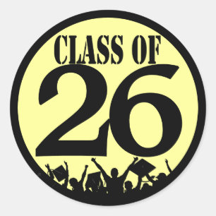 Class of Silhouette Grads Tossing Graduation Caps Classic Round Sticker