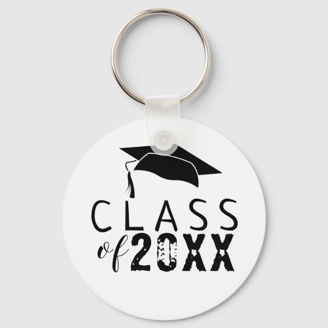 Class of Typography Black Graduation Cap Keychain (Front)