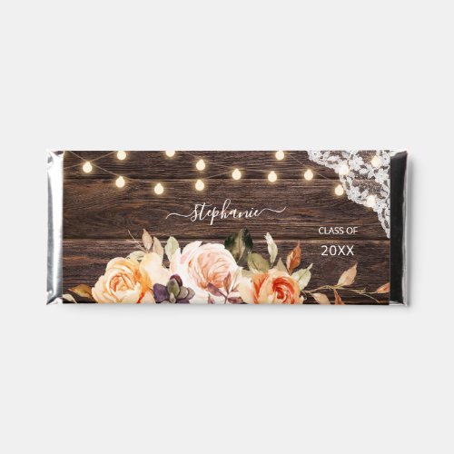 Class of Wood Lace Lights Peach  Pink Floral Hershey Bar Favors