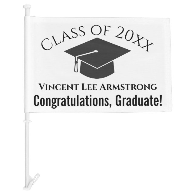 Class of XX Congratulations Graduation Cap w/ Name Car Flag (Front)