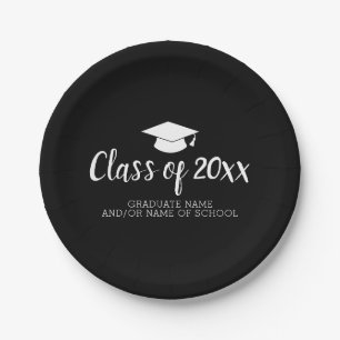 Class of Year and Name - Black Can Change Color Paper Plates