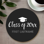 Class of Year and Name - Black Can Change Color Round Paper Coaster<br><div class="desc">Add 2020,  2021 or any year to this whimsical design. This can be used for any graduate or reunion - high school,  college,  grad school,  nursing,  med school or even trade school.</div>