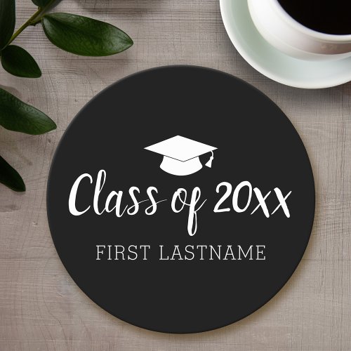 Class of Year and Name _ Black Can Change Color Round Paper Coaster