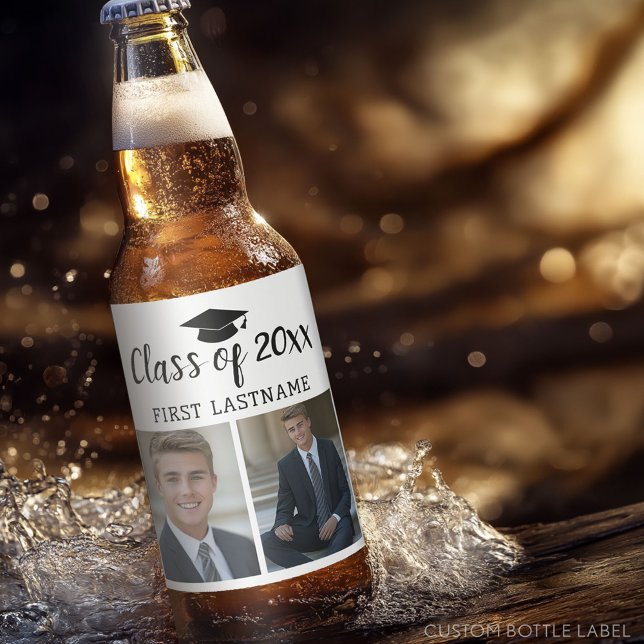 Class of Year and Name Graduation 2 Photos Classic Beer Bottle Label (Custom Graduation Party Label)