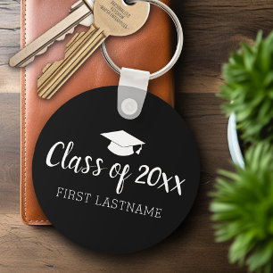 Class of Year and Name Graduation Cap - Black Keychain