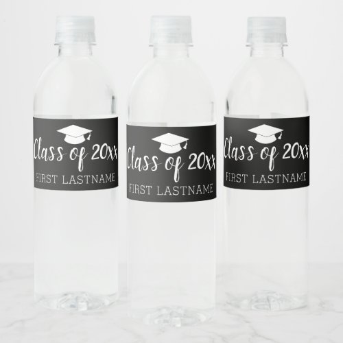 Class of Year and Name _ Graduation Cap Black Water Bottle Label