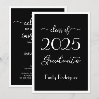 Class Of YEAR Black White Elegant Graduation Party Invitation
