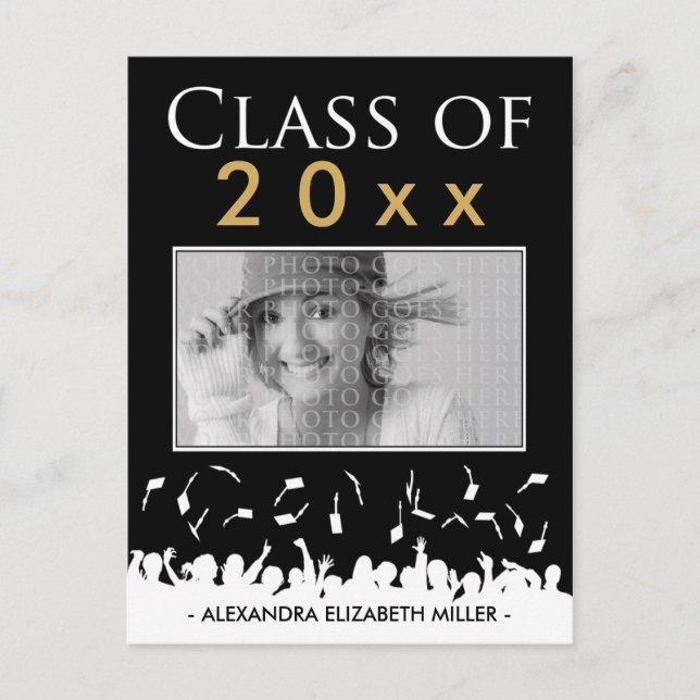 Class of [YEAR] Caps Graduation Announcement black (Front)