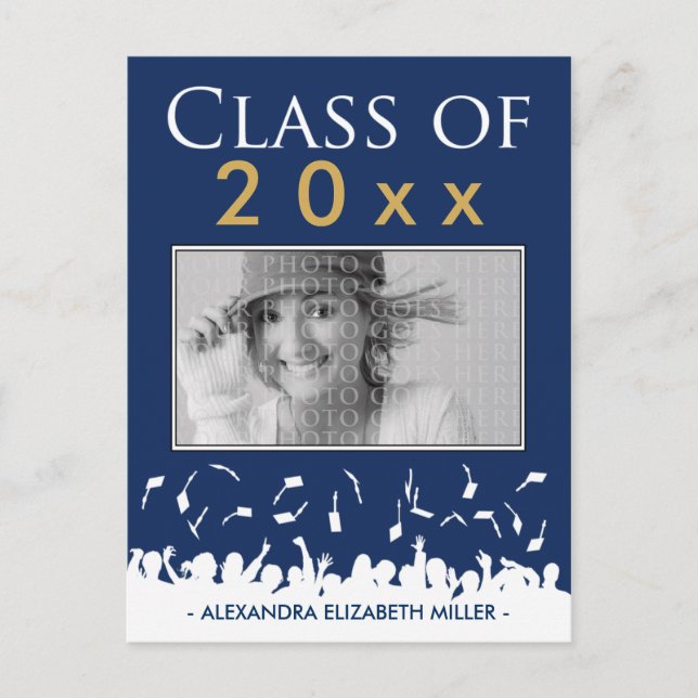 Class of [YEAR] Caps Graduation Announcement blue (Front)