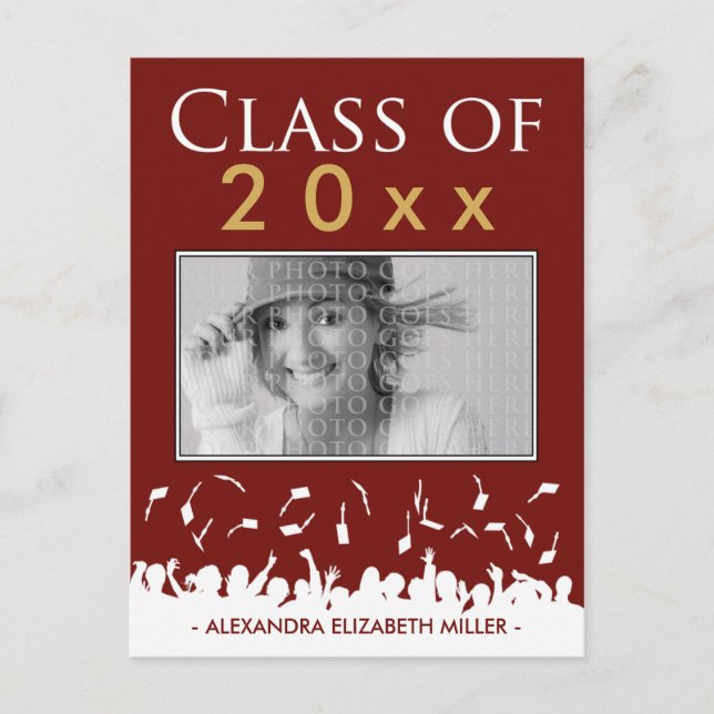 Class of [YEAR] Caps Graduation Announcement red (Front)