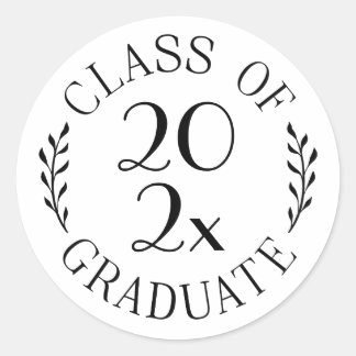 Class of Year Graduate Chic Black White Typography Classic Round Sticker