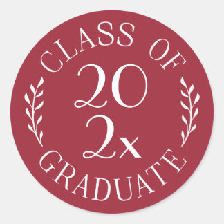 Class of Year Graduate Chic Burgundy White Emblem Classic Round Sticker