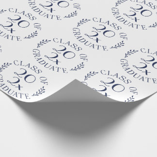Class of Year Graduate Chic Navy White Typography Wrapping Paper