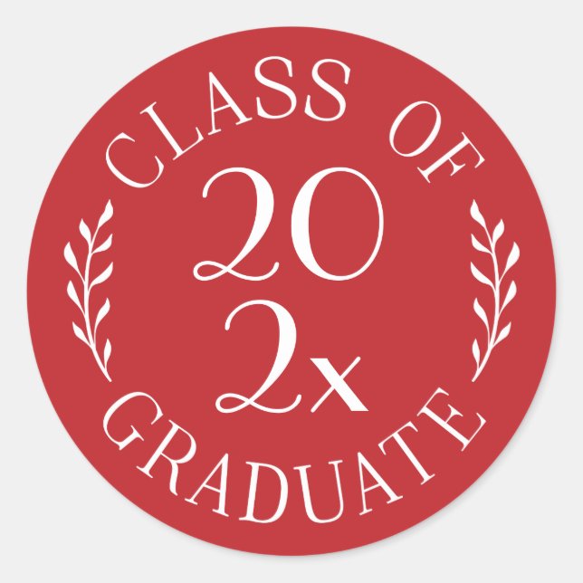 Class of Year Graduate Chic Red and White Emblem Classic Round Sticker (Front)