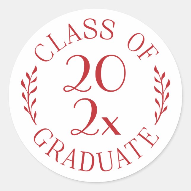 Class of Year Graduate Chic Red White Typography Classic Round Sticker (Front)