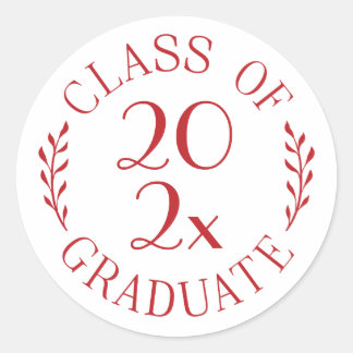 Class of Year Graduate Chic Red White Typography Classic Round Sticker