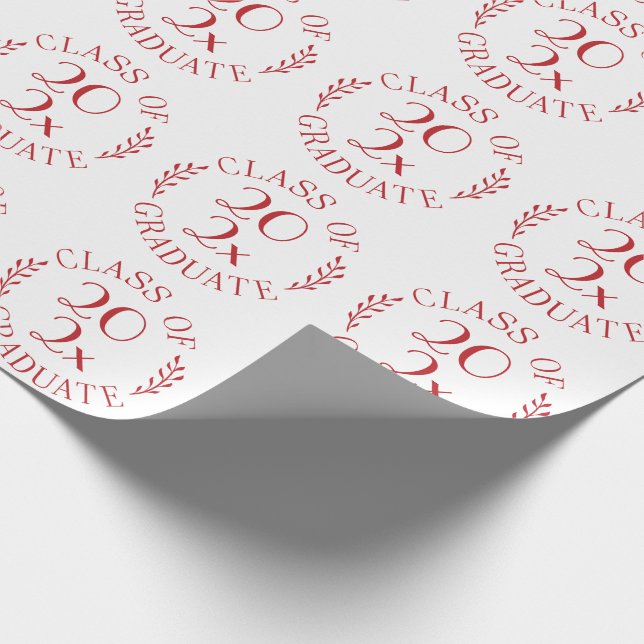 Class of Year Graduate Chic Red White Typography Wrapping Paper (Corner)