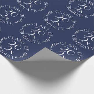 Class of Year Graduate Chic Typography Navy Blue Wrapping Paper