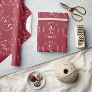 Class of Year Graduate Chic White Emblem Burgundy Wrapping Paper